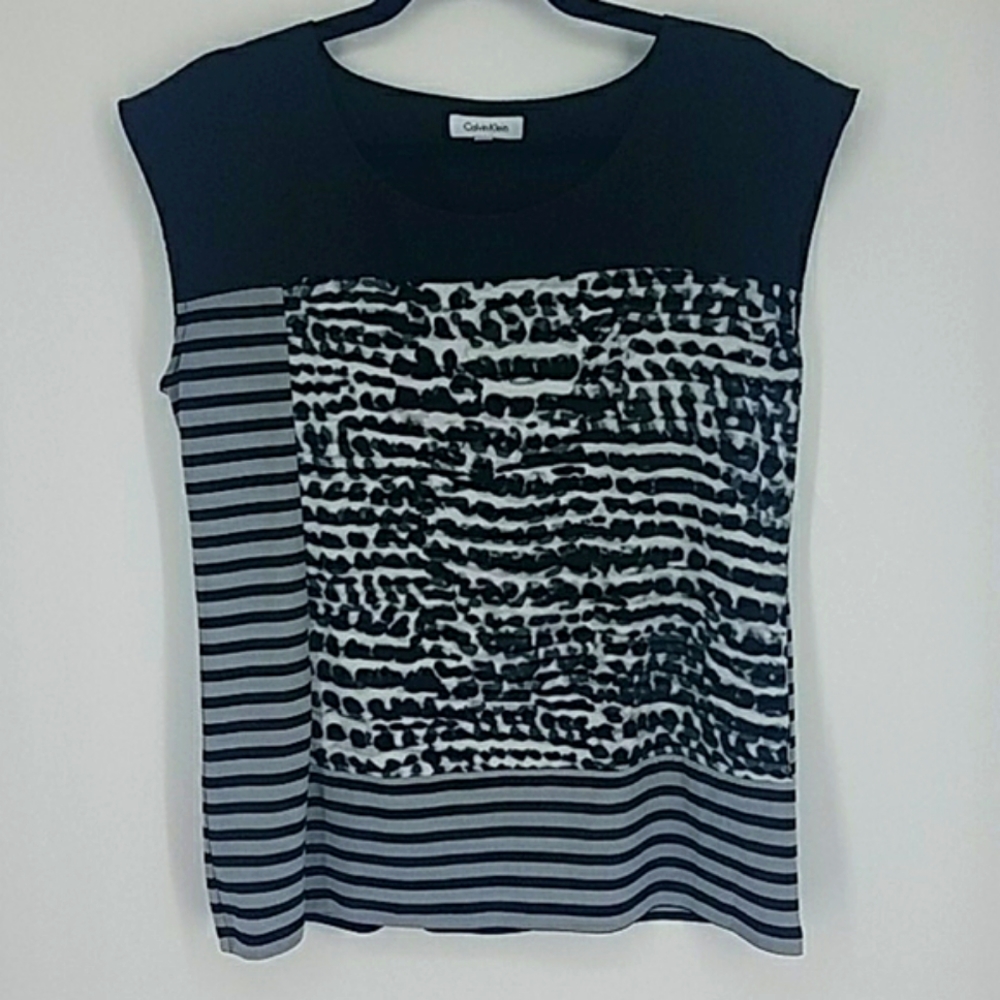Calvin Klein Women’s Sleeveless Top Blouse Shirt Leopard Print Striped Size L